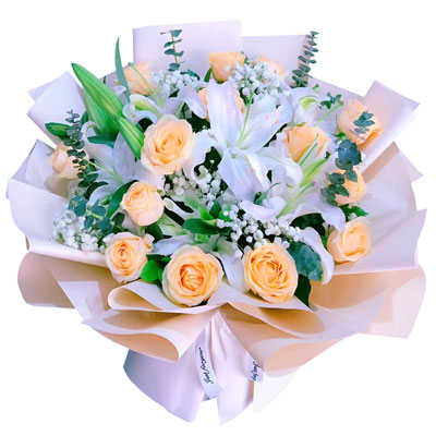 厦门16朵香槟玫瑰2支百合，爱的温暖和幸福