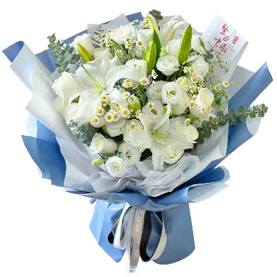 厦门11朵白玫瑰桔梗百合，爱永恒不息