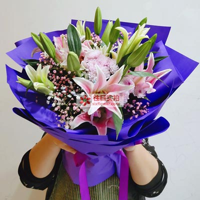 厦门6支粉色多头百合，真诚的问候