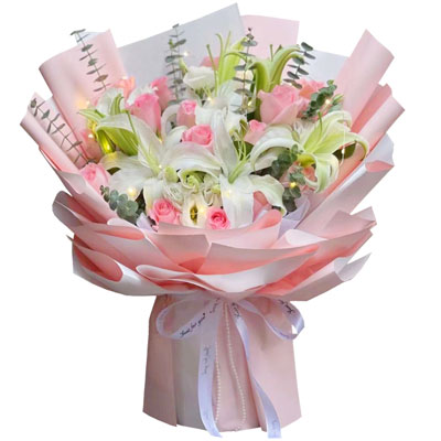 厦门16朵粉玫瑰百合，感情稳定坚固